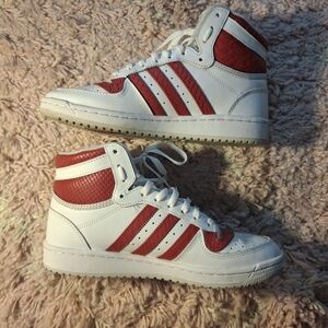 adidas White Sneakers with Red Logo Accent